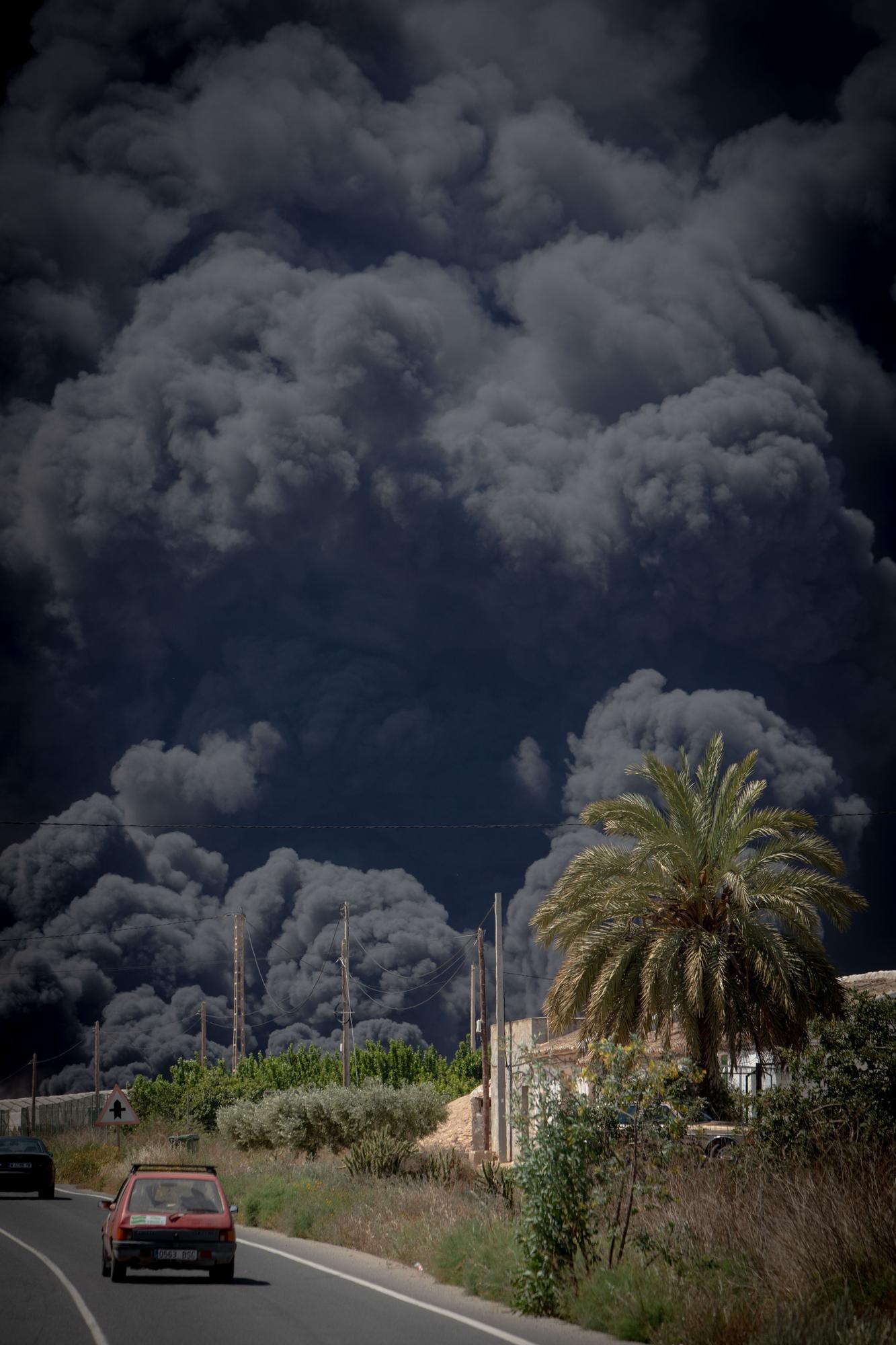 Las impactantes imágenes del incendio en una empresa de frutas de Fuente Álamo