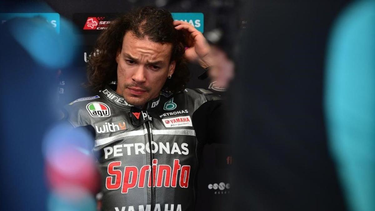 Franco Morbidelli (Yamaha), hoy, en el box del Petronas.