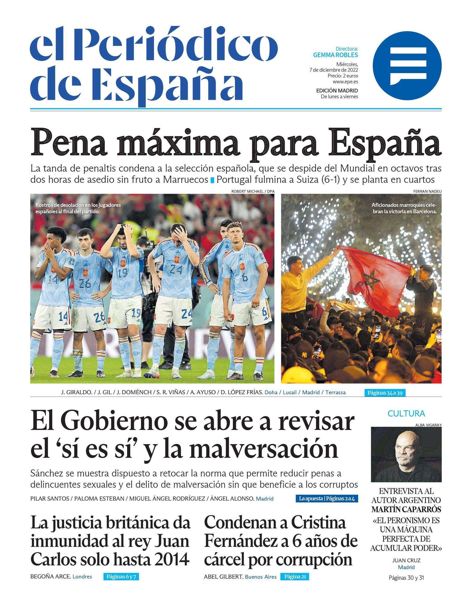 EL PERIÓDICO DE ESPAÑA de hoy miércoles 7 de diciembre de 2022