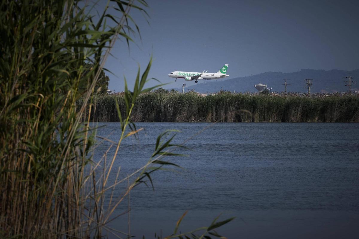 Un avión sobrevuela la laguna de la Ricarda antes de tomar tierra en el aeropuerto de Barcelona-El Prat. Un avión sobrevuela la laguna de la Ricarda antes de tomar tierra en el aeropuerto de Barcelona-El Prat.