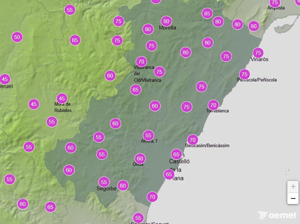 Esta es la probabilidad de lluvias en la provincia de Castellón este martes.