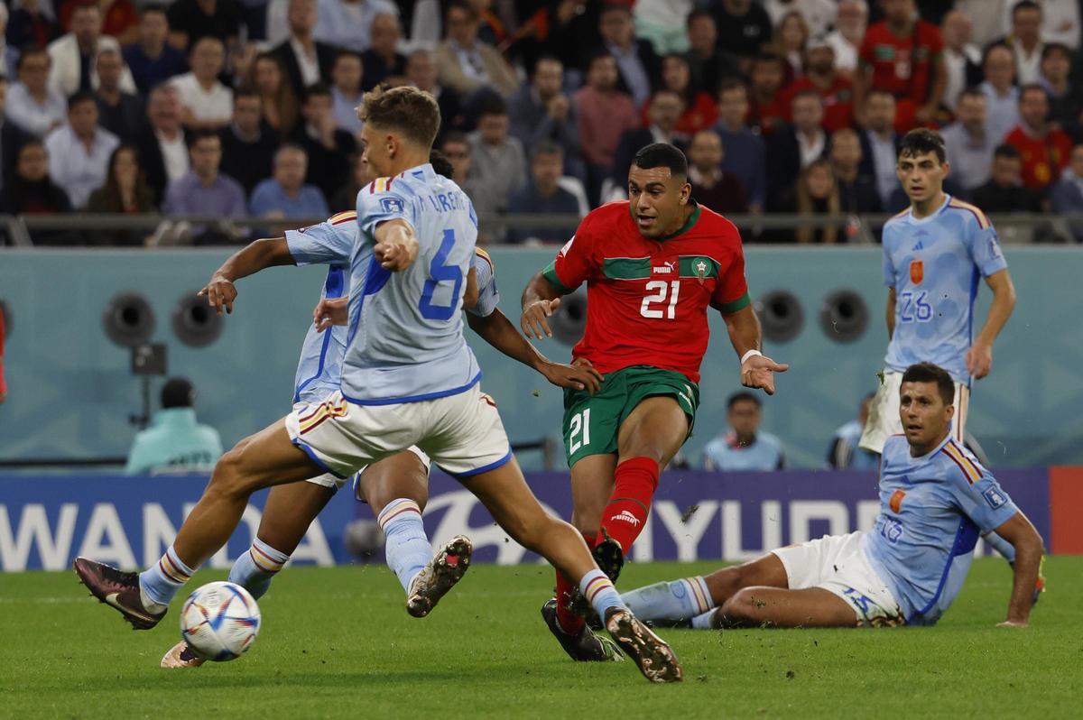 Walid Cheddira, en un partido ante la selección española