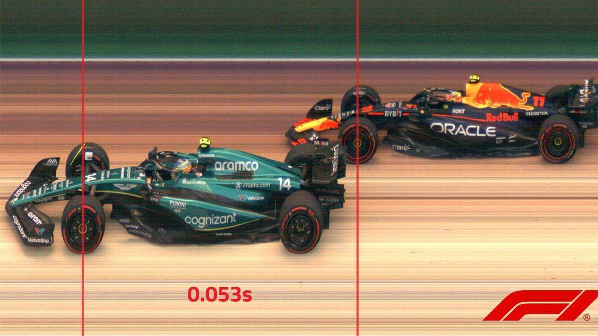 La ventaja de Alonso en meta con Pérez, de 'photo finish'