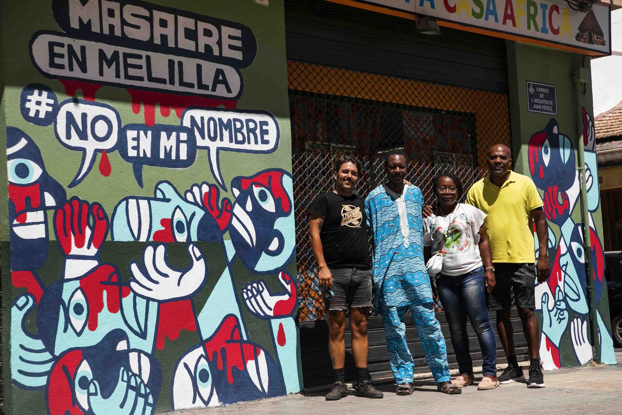 Mural de la tragedia en Melilla en la Union Africana