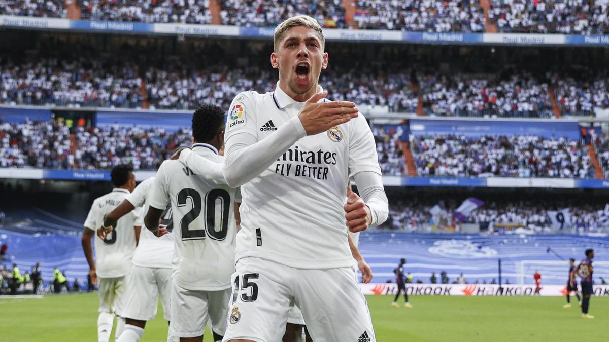 Valverde celebra el 2-0 ante el Barcelona.