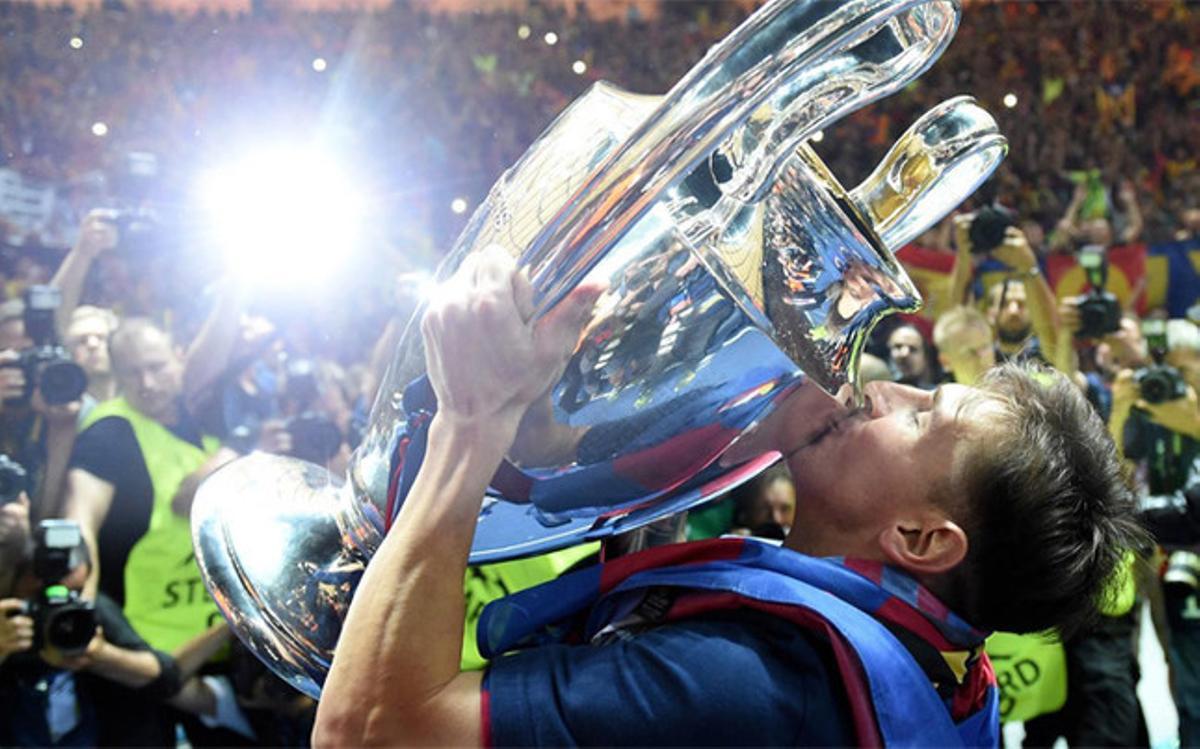 Messi lifts the Champions League earlier this year