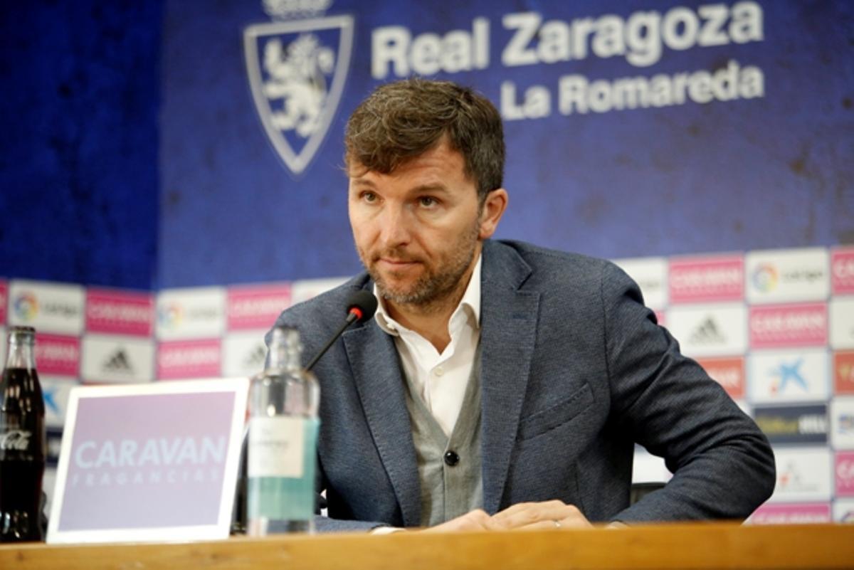 Lalo Arantegui, en una rueda de prensa en su anterior etapa en el club.