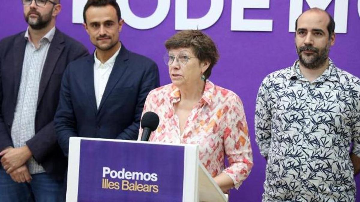 La candidata de unidas Podemos en Baleares, ANtònia Jover, durante una rueda de prensa.