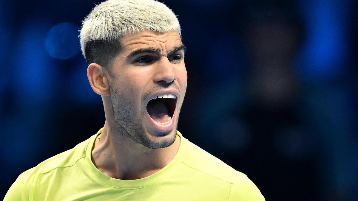 Carlos Alcaraz, en su primer partido en las Finales ATP