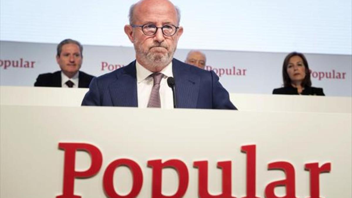 Emilio Saracho, presidente del Banco Popular, durante la última junta de accionistas, el pasado mes de abril.