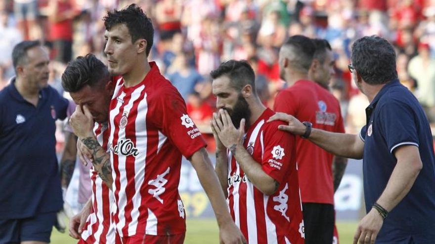 Els jugadors del Girona van veure com l&#039;any passat se&#039;ls va escapar l&#039;ascens en el partit contra el Lugo · Aniol Resclosa