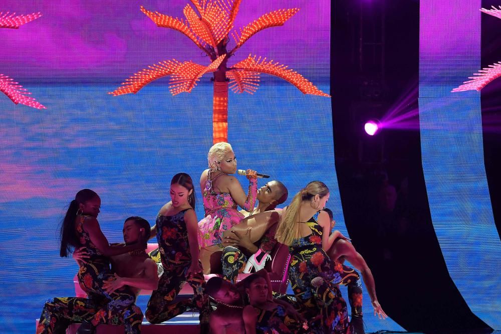 Trinidadian-US rapper Nicki Minaj performs during the MTV Europe Music Awards at the Bizkaia Arena in the northern Spanish city of Bilbao on November 4, 2018. (Photo by LLUIS GENE / AFP)