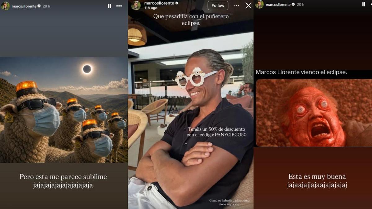 Capturas de pantalla de los 'stories' de Marcos Llorente mofándose del eclipse.