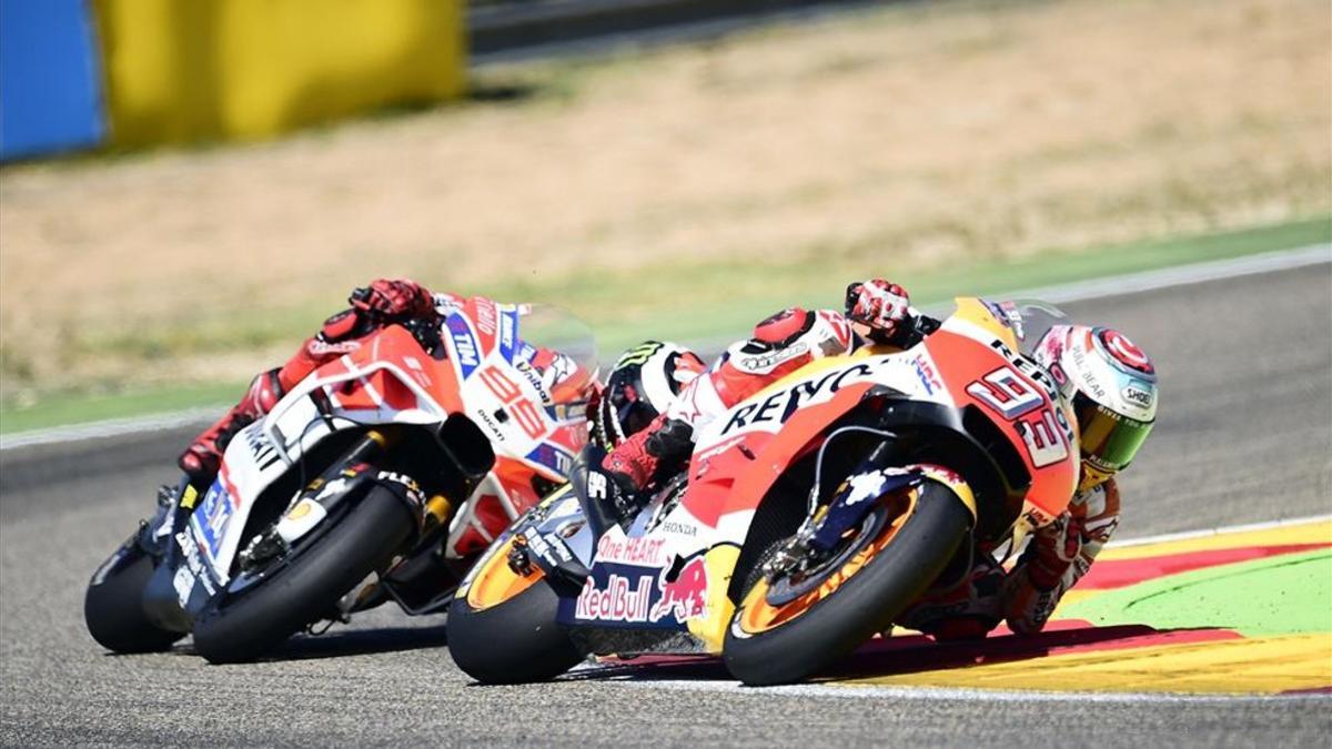 Márquez por delante de Lorenzo en el GP de Aragón de 2017