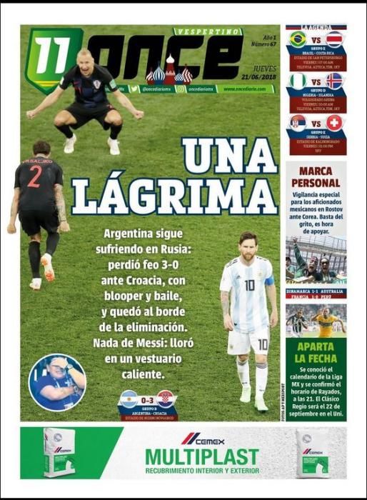 Portada ONCE viernes 22 de junio de 2018