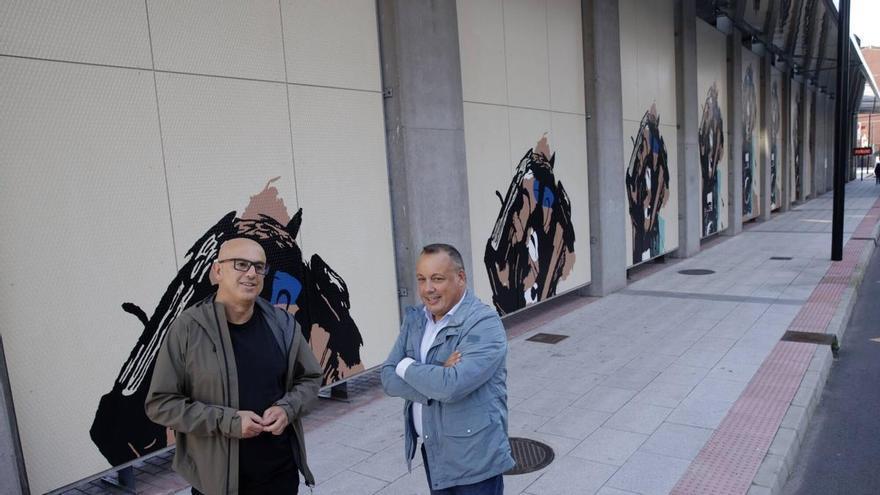 La estación de autobuses de Avilés estrena la renovada imagen del mural de 350 metros cuadrados de Carlos Suárez