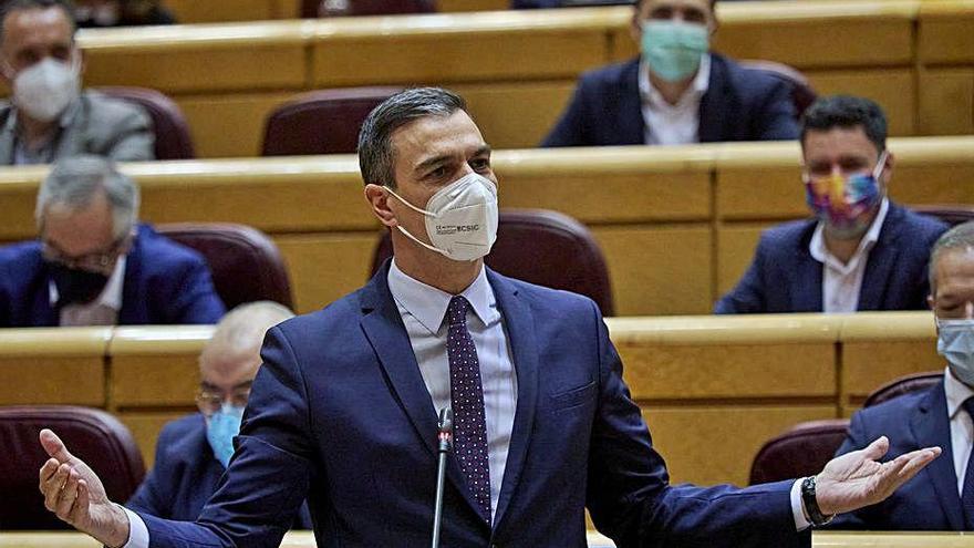 Pedro Sánchez, durant la intervenció al Senat