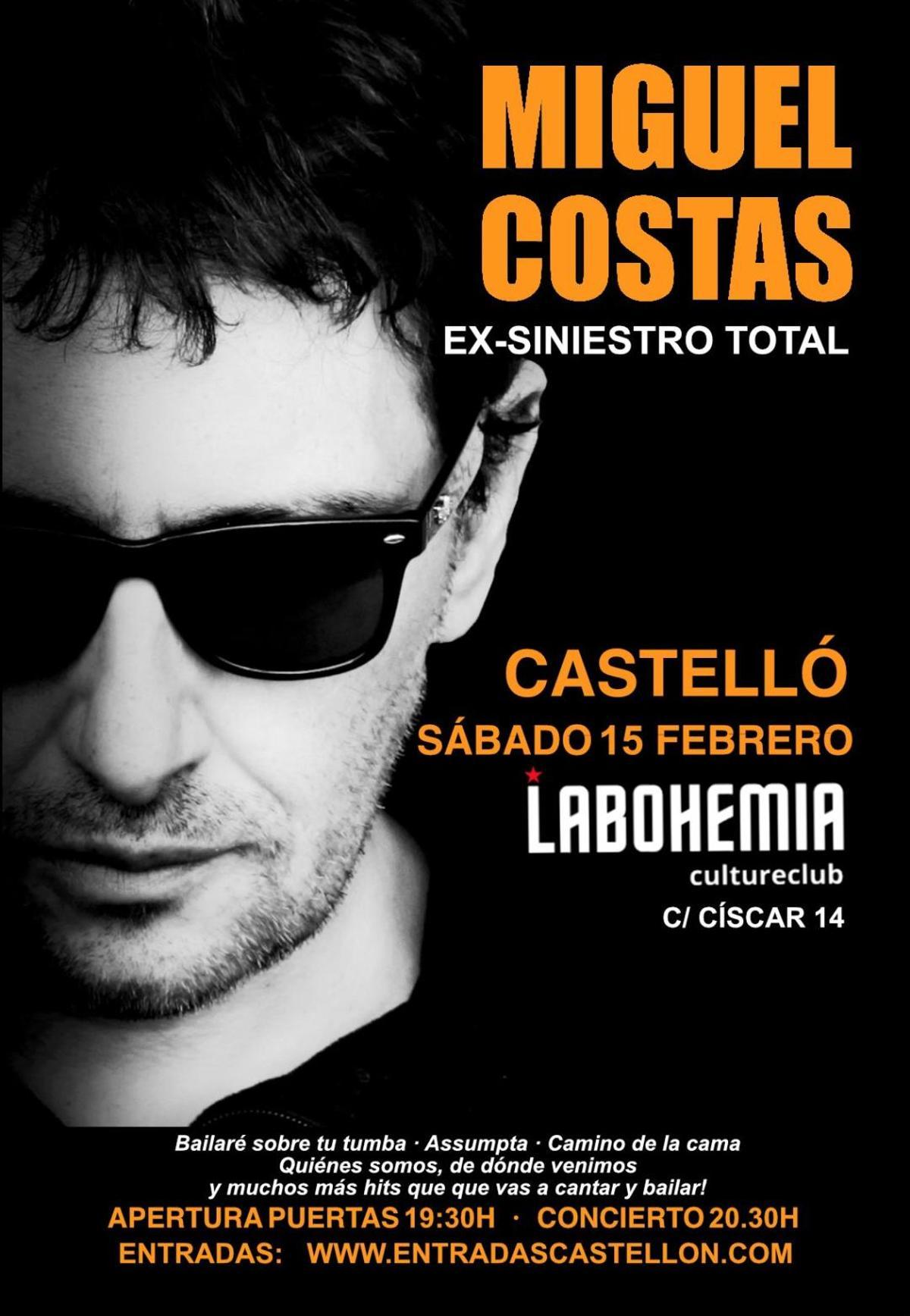 Cartel del concierto de Miguel Costas en Castelló.