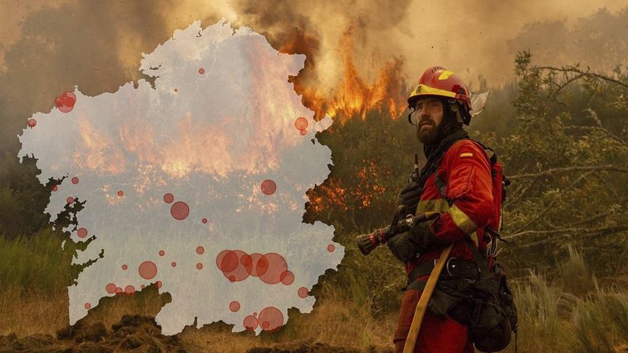 El mapa de los incendios en Galicia: Ourense acapara el 80% de las más de 14.300 hectáreas arrasadas