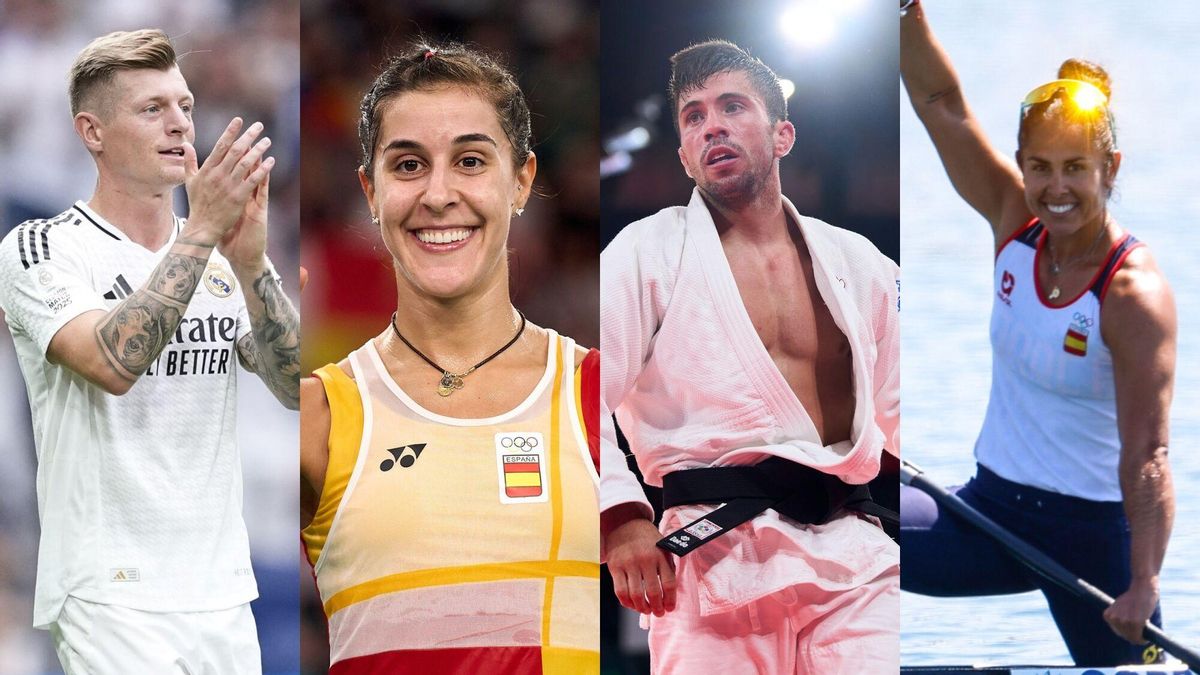17/06/2025 El exfutbolista alemán Toni Kroos, la jugadora de bádminton Carolina Marín, el judoca Fran Garrigós y la piragüista Maria Corbera. DEPORTES EUROPA PRESS / AYTO DE HUELVA / COE