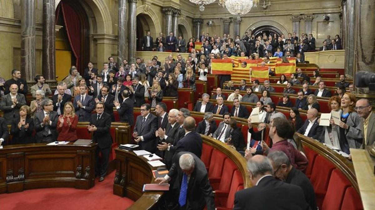 Pleno del Parlament en el que se aprobó la declaración de inicio del camino de ruptura con el Estado.