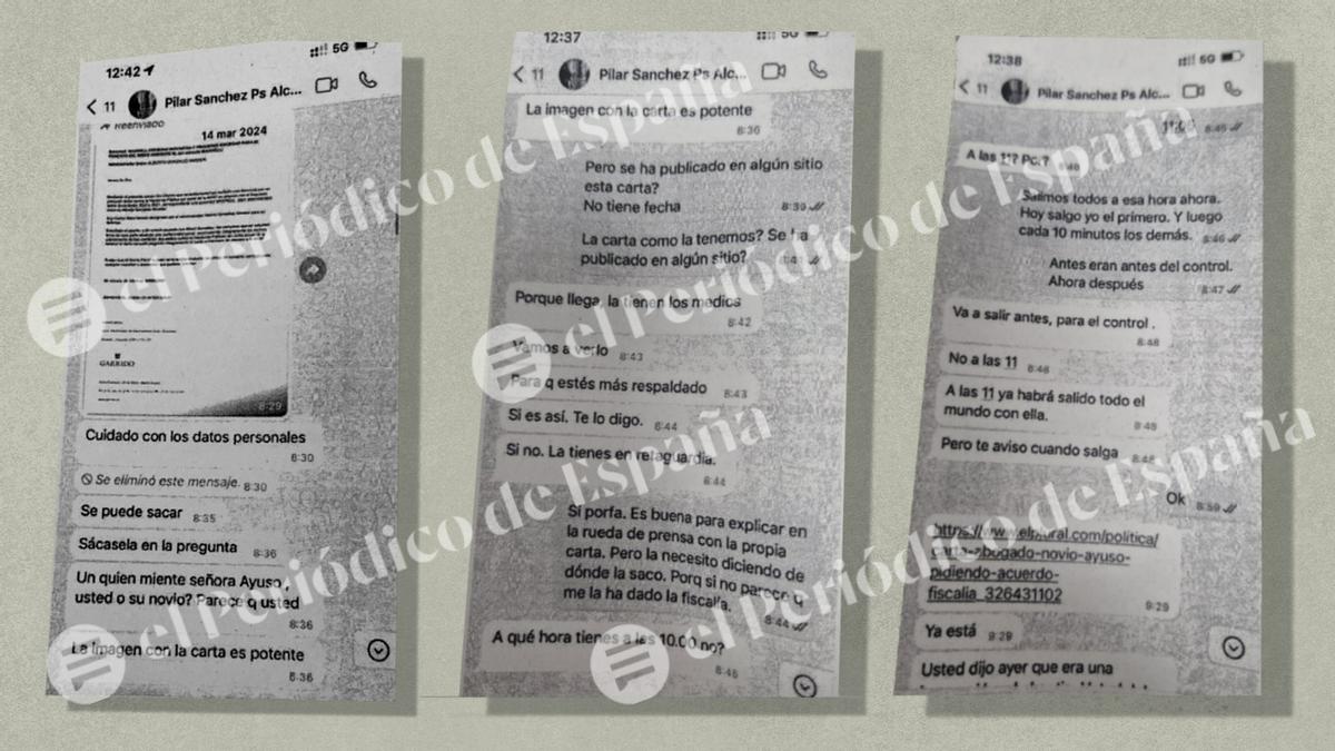 Intercambio de mensajes entre Pilar Sánchez Acera y Óscar López sobre el novio de Ayuso.