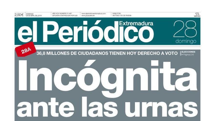 Esta es la portada de EL PERIÓDICO EXTREMADURA correspondiente al día 28 de abril del 2019