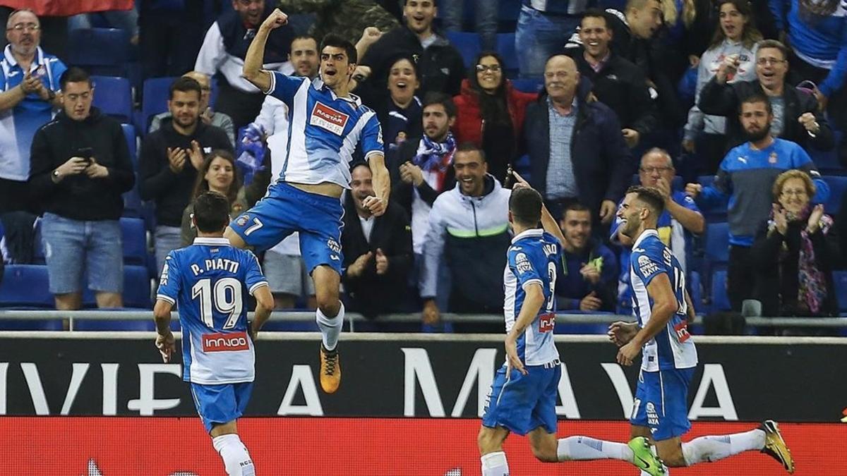 Los jugadores del Espanyol celebran un gol esta temporada.