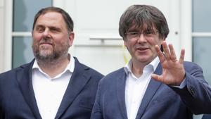 Junqueras y Puigdemont, este miércoles en Waterloo.