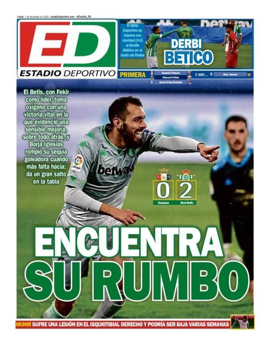 Portada ESTADIO DEPORTIVO lunes 7 diciembre 2020