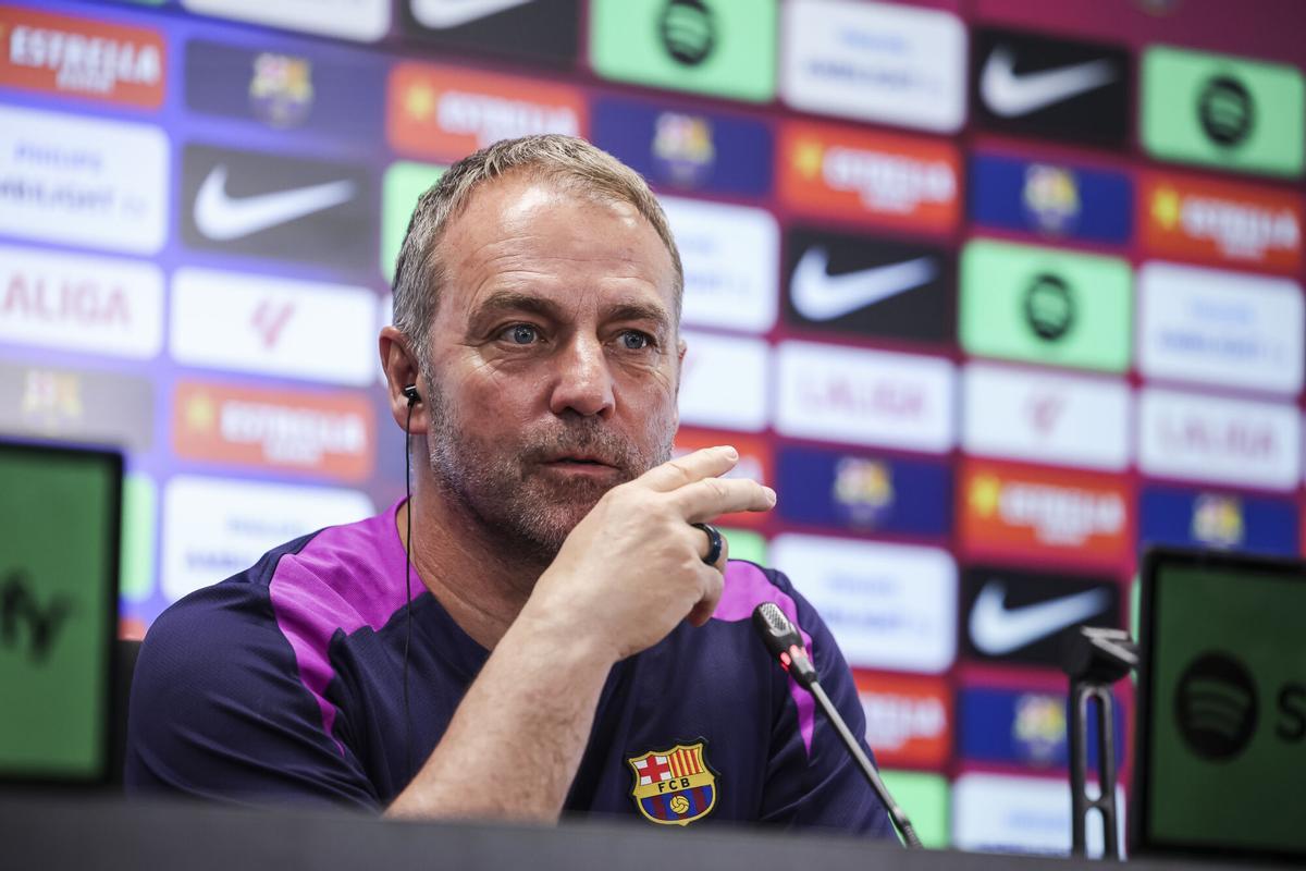 Hansi Flick, head coach of FC Barcelona, attends his press conference during the training day of FC Barcelona ahead the Spanish League, LaLiga EA Sports, football match against Valencia CF at Ciudad Esportiva Joan Gamper on May 22, 2026 in Sant Joan Despi, Barcelona, Spain. AFP7 22/05/2026 ONLY FOR USE IN SPAIN. Javier Borrego / AFP7 / Europa Press;2026;SPORT;ZSPORT;SOCCER;ZSOCCER;FC Barcelona training and press conference - LaLiga EA Sports