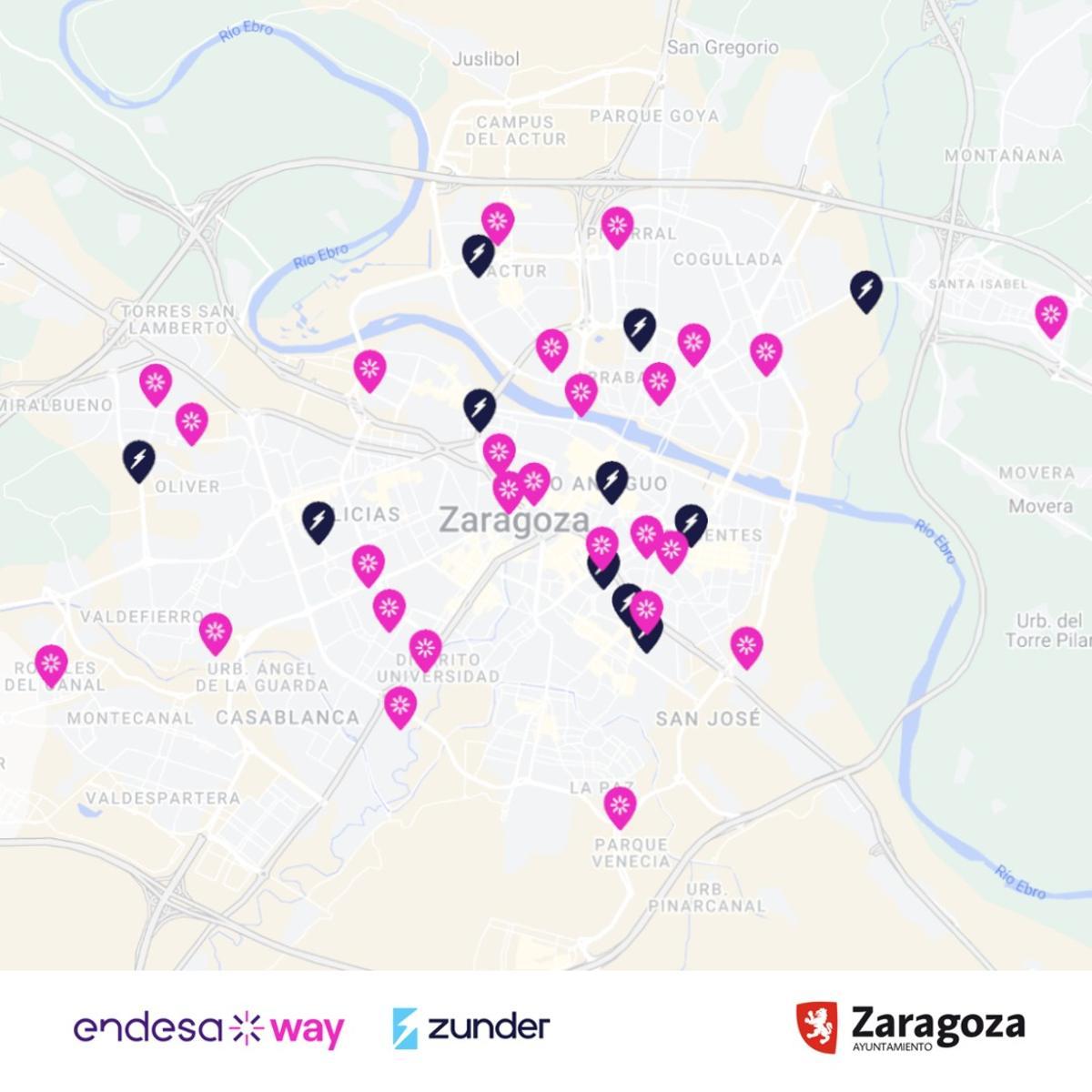 Mapa con las localizaciones de los nuevos cargadores.