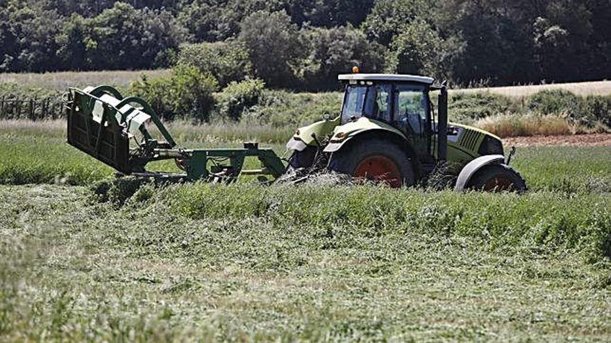 Un tractor treballant un camp, en una foto d&#039;arxiu