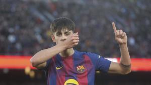 Bernal celebra el tercer gol del FC Barcelona frente al Mallorca