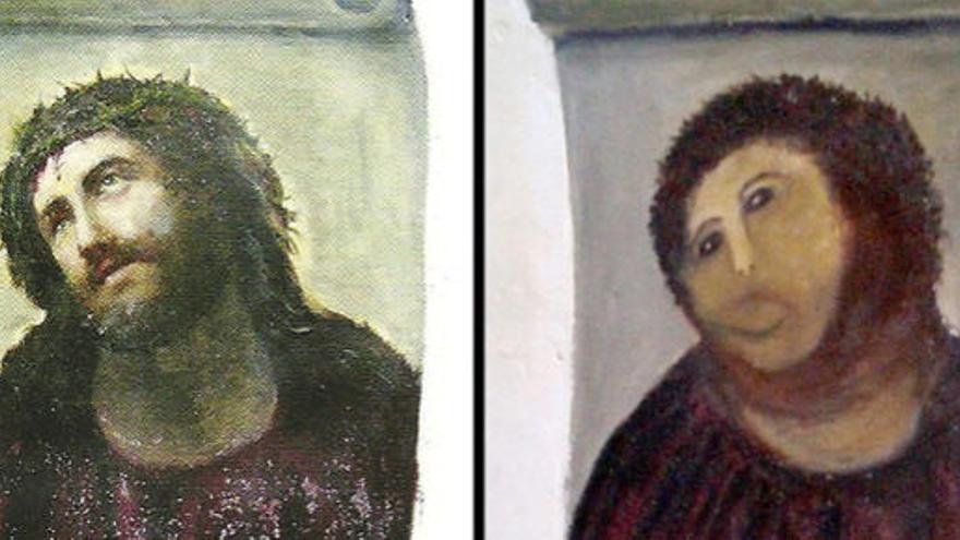 A la izquierda, el eccehomo original y a la derecha el &#039;restaurado&#039;