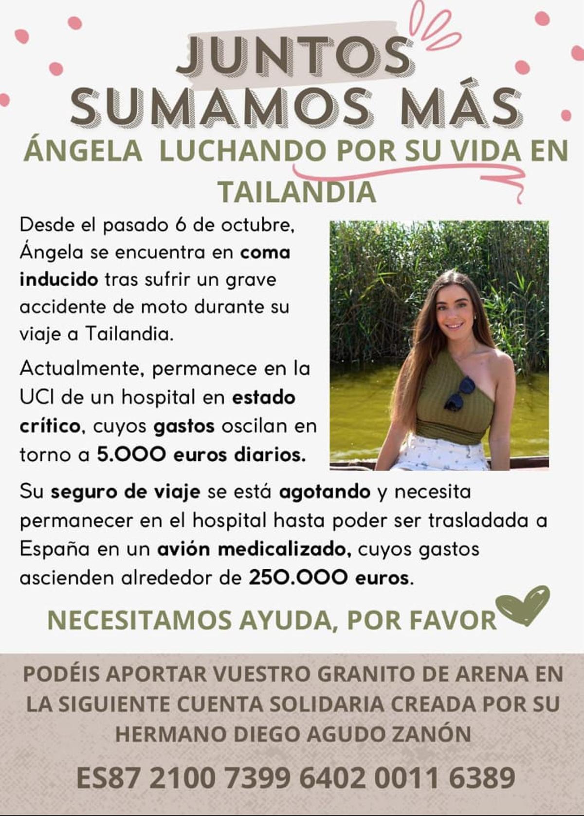 El cartel de la familia de Ángel Aguado para pedir ayuda económica.