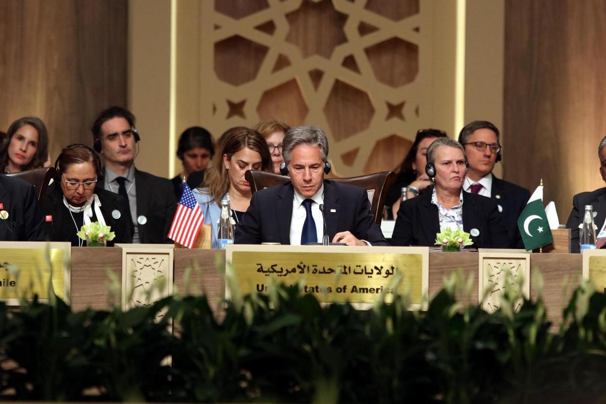 Mar muerto, Jordania, 11/06/2024.- El secretario de Estado de Estados Unidos, Antony Blinken, durante la sesión plenaria de la Conferencia humanitaria para Gaza.