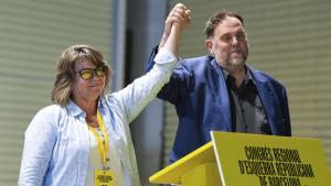 Creu Camacho y Oriol Junqueras el domingo en el Congreso de ERC.
