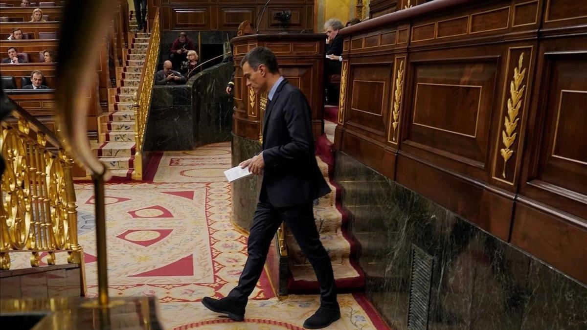 El presidente del Gobierno, Pedro Sánchez, en uno de los últimos plenos del pasado año