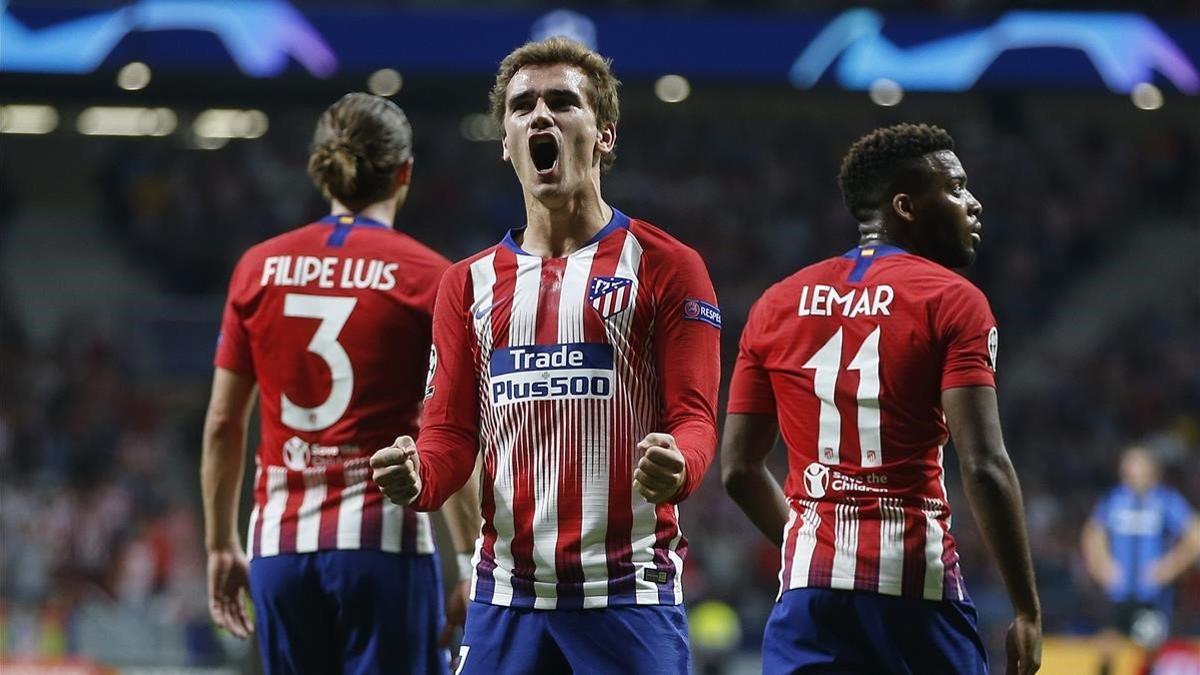 Griezmann celebra uno de sus dos goles ante el Brujas.