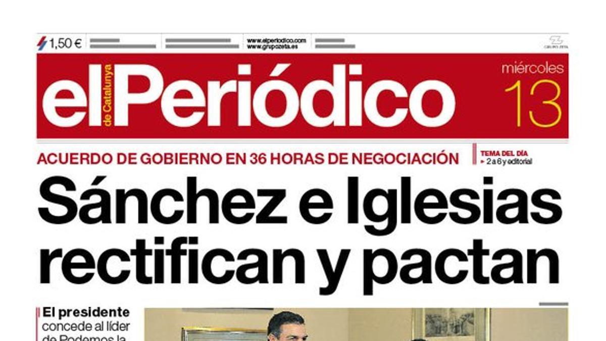 La portada de EL PERIÓDICO del 13 de noviembre del 2019.