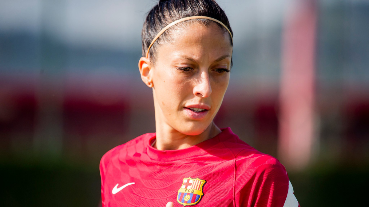 Jennifer Hermoso durante el entreno previo al encuentro ante el Atlético de Madrid