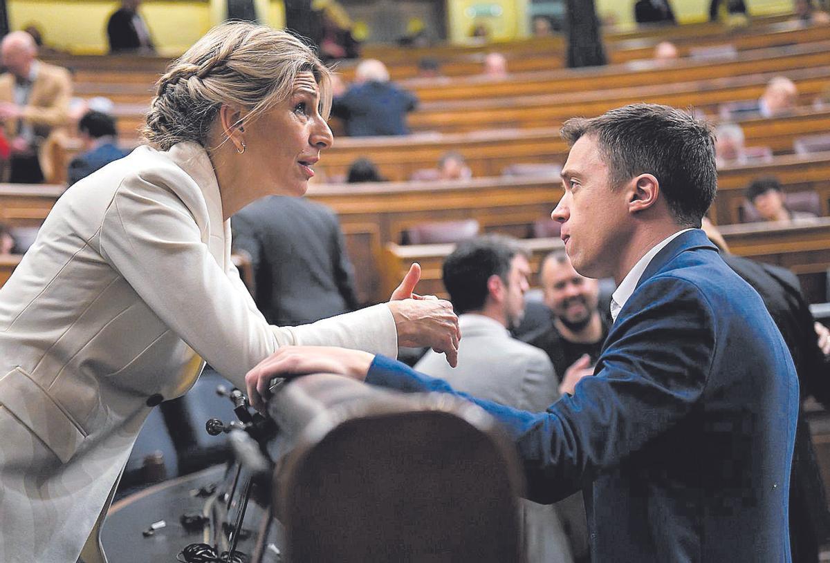Yolanda Díaz e Íñigo Errejón, en el Congreso de los Diputados.