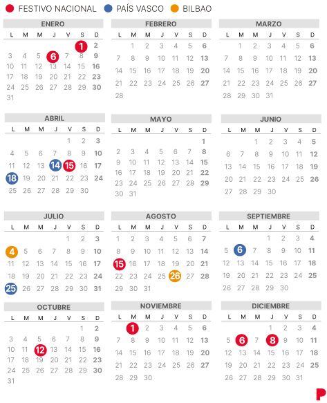 Calendario laboral Bilbao 2022
