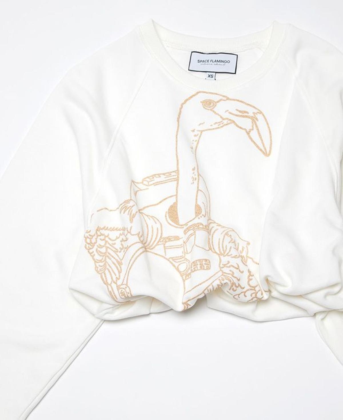 Sudadera 'cropped' con dibujo 'gold', de Space Flamingo