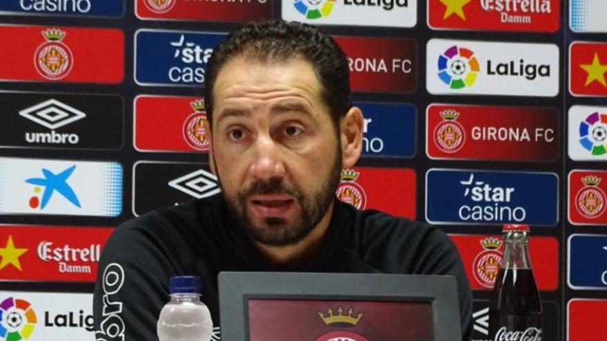 Pablo Machín, durant la roda de premsa d&#039;aquest migdia a Montilivi.