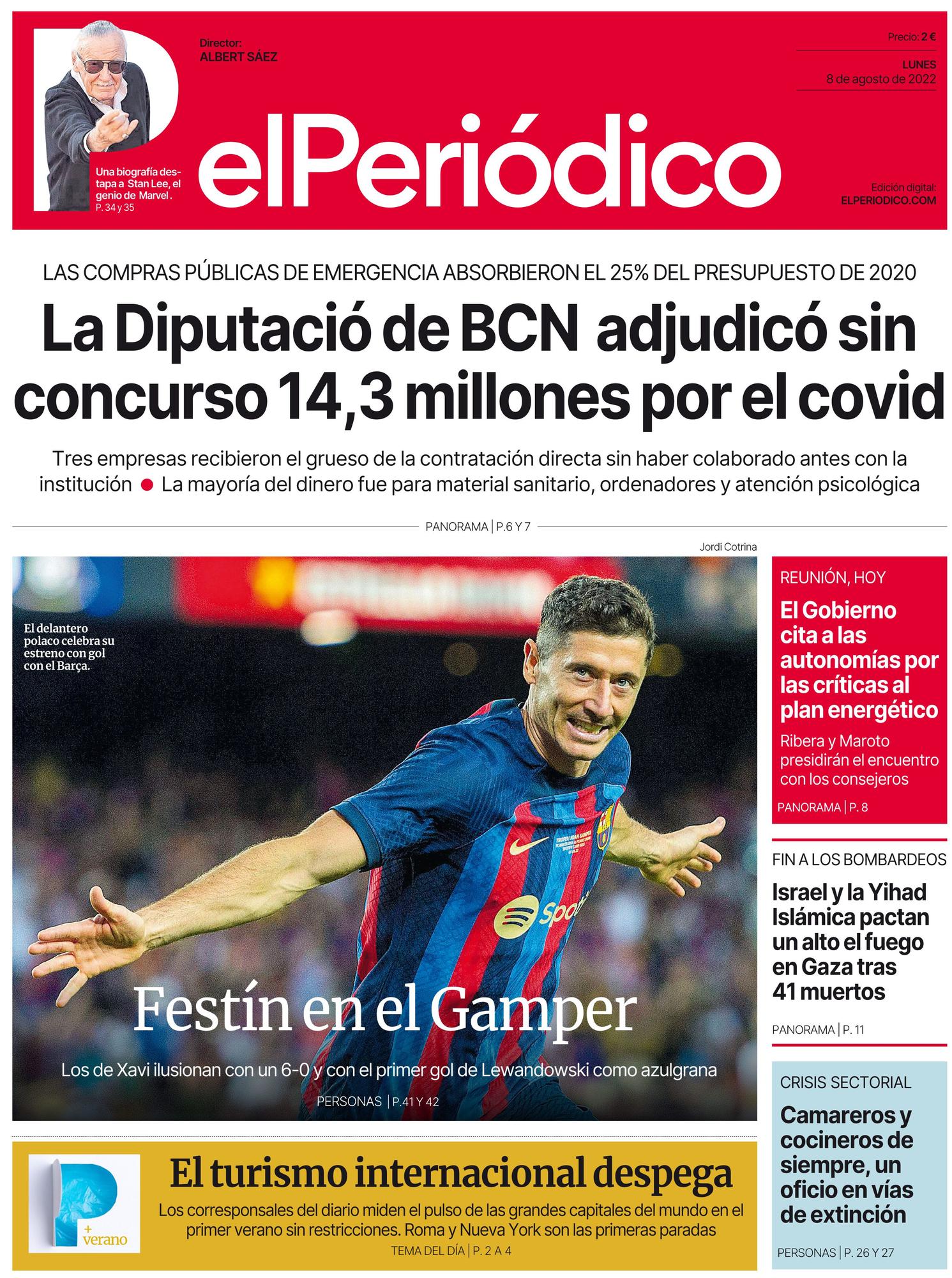 La portada de EL PERIÓDICO del 8 de agosto de 2022