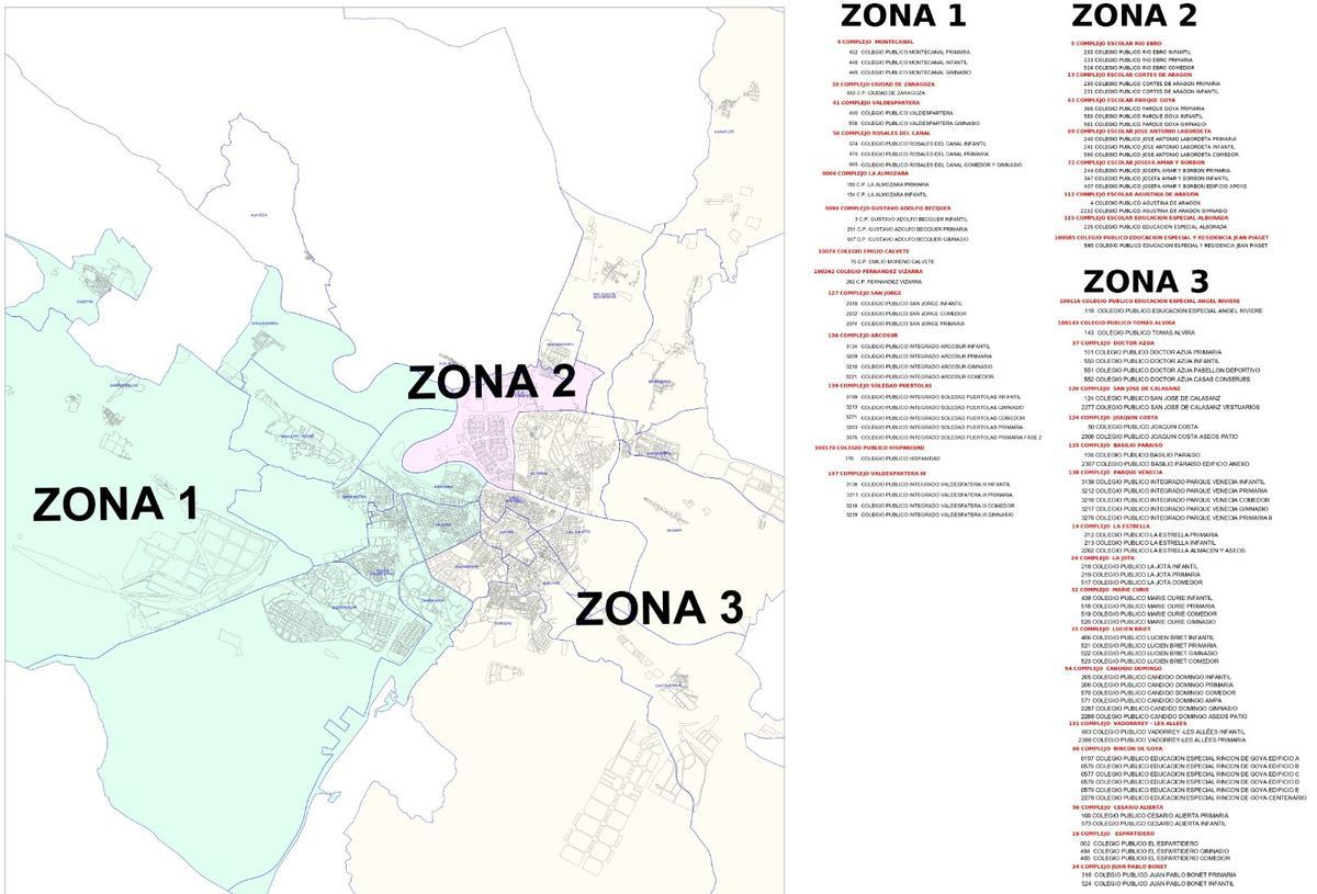 Zonas en las que se instalarán las placas solares en distintos colegios de Zaragoza.