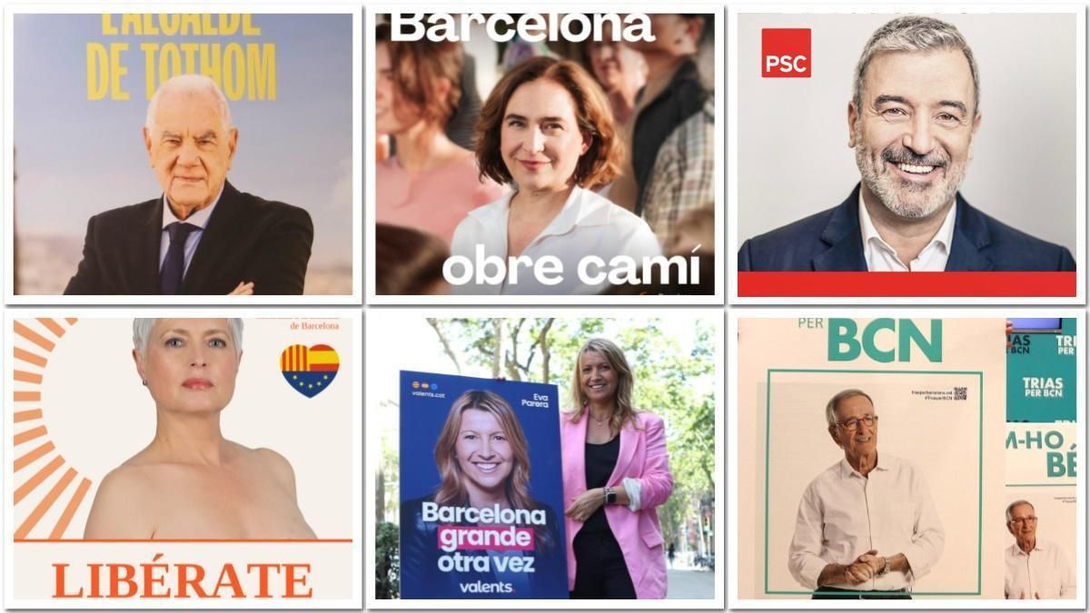 Carteles electorales de los candidatos a la alcaldía de Barcelona