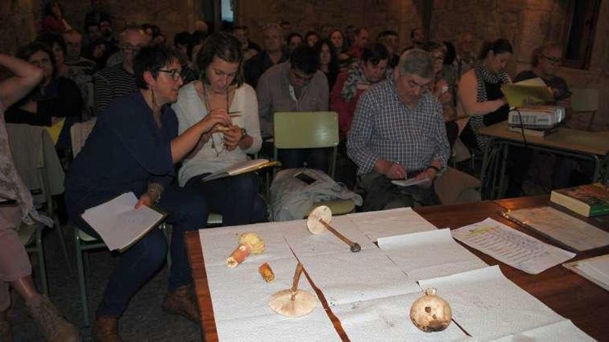 Asistentes estudian setas en un curso de micología en Culleredo.